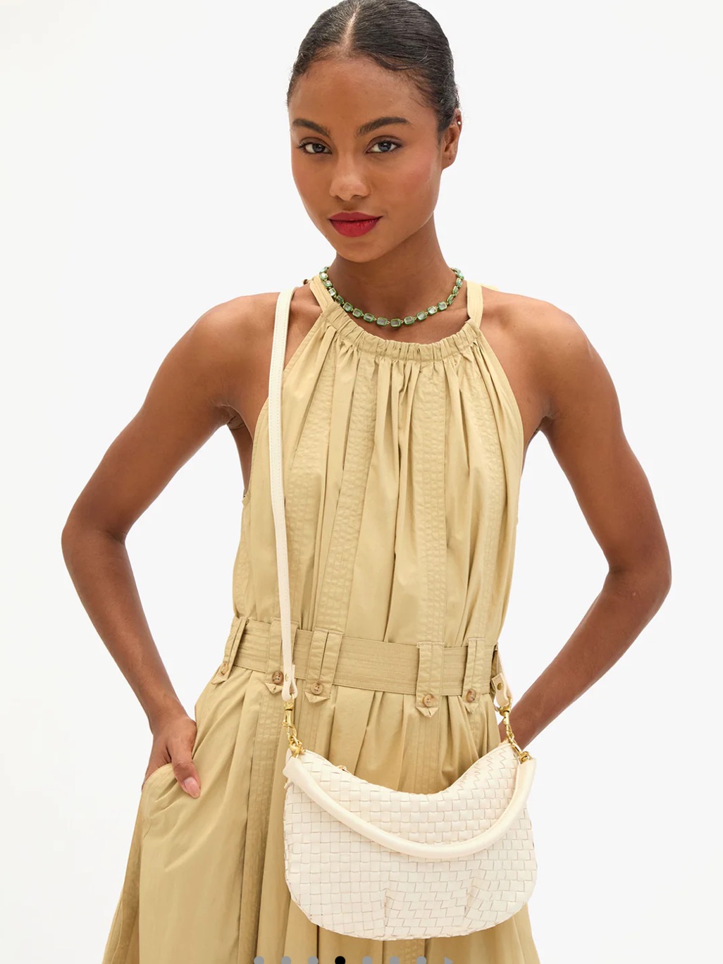 Clare V. Petit Moyen Woven Leather Shoulder Bag In Cream Woven Checker Crossbody